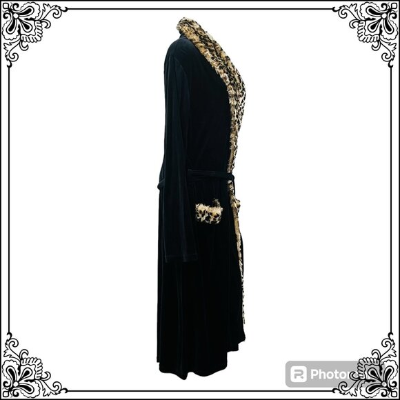 DONNA SLAYERS FABULOUS FAUX FURS Animal Print Shawl Collar Velour Long Robe  S/M - Picture 6 of 9